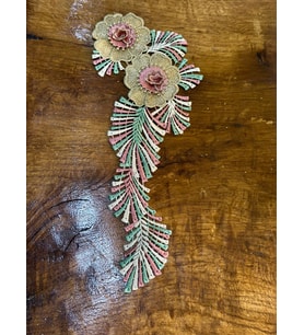 33X12 CM NAKIŞ İŞLEME RENKLİ GÜPÜR ÇİÇEKLİ APLİKE DİKİŞ AKSESUARI
