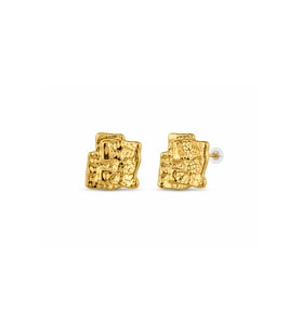 Kadın Gold Dokulu Kare Küpe – Modern Şık Çelik Küpe