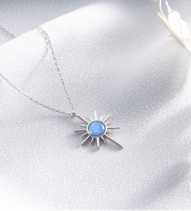 925 Ayar Gümüş Mavi Opal Taşlı Kutup Yıldızı Kolye