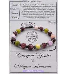 Serifikalı AAA+ Kalite Doğal Terahertz -l Lal Pembe Kuvars Yeşim ve Kalsit Enerji Bilekliği (Çok Renkli)