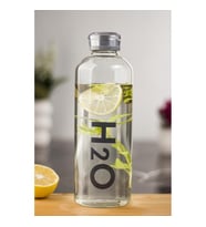 H2O Borosilikat Cam Matara Vakum Kapaklı Su Şişesi Suluk Gri 1000 Ml