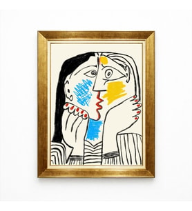 Tablore Picasso Tarzı Kübik Soyut Kadın Portresi Gold Çerçeveli Modern Tablo