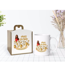 BK Gift Kişiye Özel Ahşap Kutuda Fotoğraflı Doğum Günü Tasarımlı Beyaz Kupa Bardak-7