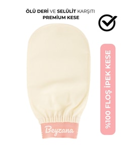 Ekru Banyo Duş Kesesi Peeling Eldiveni %100 Floş Ipek Premium Kadın Ve Erkekler Için (Beyaz-Krem)