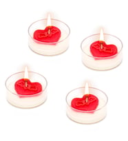 Sevgililer Günü 4lü Kırmızı Kalp Dekorlu Tealight Mum Seti
