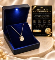 Premium Işıklı Kutuda 925 Ayar Gümüş Baget Pırlanta Montür Altın Kaplama Zirkon Taşlı Kolye