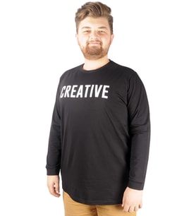 Mode XL Büyük Beden Tshirt Bisiklet Yaka Creative 21194 Siyah