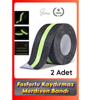 #Bant 2 Adet Fosforlu Kaydırmaz Merdiven Bandı 5 cm x 3 m Fotolümenli Yeşil Zemin Güvenlik Basamak