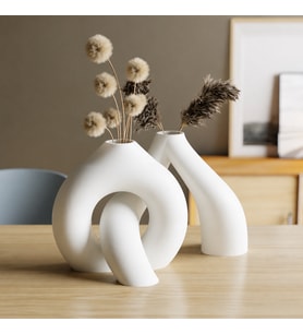3D Baskı Interlocking Vazo - İç İçe Geçen Dekoratif Vazo-Beyaz