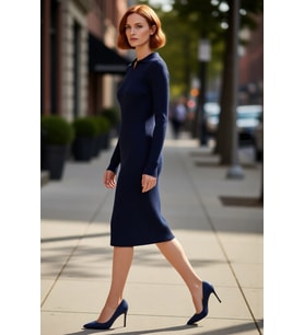 Moda Slim Casual Günlük Fitilli Triko Polo Yaka Uzun Kol Bodycone Midi Boy Elbise
