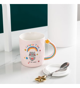 Livava Yıldızlı Kedi Seramik Kupa, Pembe, 10x8,5