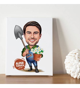 Bahçe İşleri Seven Erkek Karikatürlü Kanvas Tablo