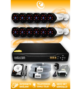 ELITCAM 12 Kameralı Uzay 12 Dış Kamera Set 100 GB HDD Full HD Gece Görüşlü Güvenlik Kamerası Sistemi