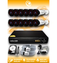ELITCAM 12 Kameralı Uzay 12 Dış Kamera Set 100 GB HDD Full HD Gece Görüşlü Güvenlik Kamerası Sistemi