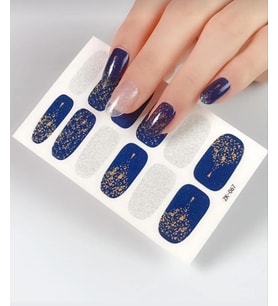 Tırnak Oje Sticker Nail Art Set, Mavi-Gümüş-Altın Desenli, 12'li