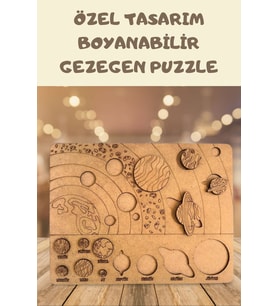 Gezegenler Sistemi Puzzle Ahşap Boyanabilir Bul Tak Eğitici Montessori Yapboz 