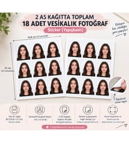 18 Adet Yapışkanlı Vesikalık Fotoğraf Sticker – 2 A5 Fotoğraf Baskısı