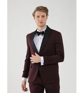 Bordo Erkek Slim Fit Düz Sivri Yaka Smokin Takım - 92433