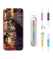 Apple iPhone 5 6 7 8 Plus Se XR Kılıf Kablo Koruma Spiral Silikon Kız ve Kedi 1762
