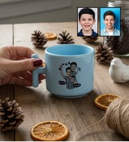 Kişiye Özel Karikatürlü Siyah Beyaz Taraftar Baba Oğul T Pastel Kupa Babalar Günü Hediyesi