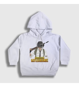 Presmono Unisex Çocuk Beyaz Cartoon Pubg Kapüşonlu Sweatshirt 29933tt