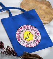 BK Gift Bad Bitch Club Tasarımlı Mavi Kumaş Bez Çanta, Baskılı Omuz Çantası, Alışveriş Çantası, Arkadaşa Hediye-1