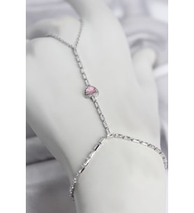 Gümüş Renk Pirinç Zirkon Taşlı Pembe Kalp Model Şahmeran TJ-SN772