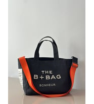 The B+Bag Bonhèur El ve Omuz Çantası Mumlu Kanvas Çanta (Antrasit) (Turuncu)