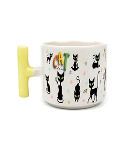 Cat Love Baskılı Sarı Kulplu T Kupa