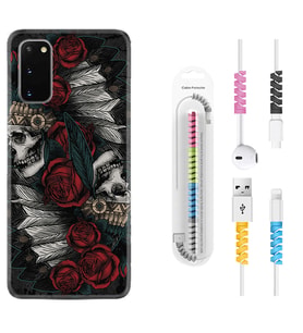 Samsung A02S A03S A10 A12 A13 A21S A22 Kılıf Kablo Koruma Spiral Silikon Skull Rose 1673