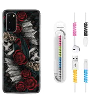 Samsung A02S A03S A10 A12 A13 A21S A22 Kılıf Kablo Koruma Spiral Silikon Skull Rose 1673