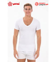 Yıldız 355 Premium Erkek Beyaz Rahat Kalıp Derin V Yaka Kısa Kollu Mevsimlik Atlet/Fanila/Tshirt
