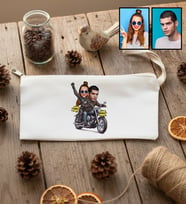 Kişiye Özel Karikatürlü Motorlu Sevgililer Kalemlik Ham Bez Sevgililer Günü Hediyesi