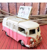Nostaljik Vosvos Kumbara ve Resim Çerçeveli Metal Araba (Pembe) E-1370SS