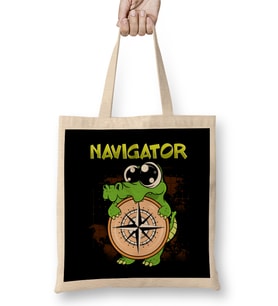 Navigator Gator Pun Cute & Funny Navigator Pun Alligator Compass Bez Çanta Uzun Saplı
