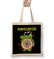Navigator Gator Pun Cute & Funny Navigator Pun Alligator Compass Bez Çanta Uzun Saplı