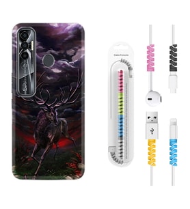 Tecno Spark 6 6 Go 8C 8 Pro 7 7 Pro Kılıf Kablo Koruma Spiral Silikon Dark Deer 1786