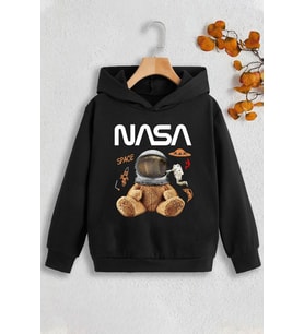 Çocuk Nasabear Baskılı Sweatshirt (Siyah)