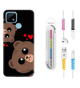 Realme C11 C21 C21Y C25Y C11 2021 Kılıf Kablo Koruma Spiral Silikon Love Animals 1780