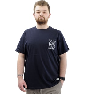 Mode XL Büyük Beden Erkek Tişört Bisiklet Yaka Baskılı Cep Detaylı T-Shirt REFUEL U24053 Lacivert