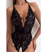 Dantelli Özel Bölgesi Açık Babydoll (Düz Siyah)