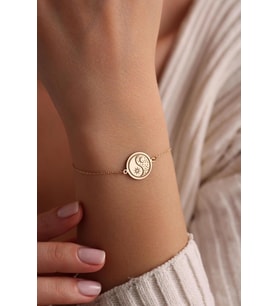 Kişiye Özel 925 Ayar Gümüş Güneş Ay Tasarım Yin Yang Bileklik (Gold)