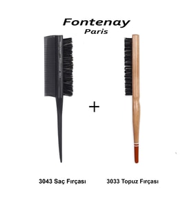 Fontenay Profesyonel 3043 Topuz Fırçası Krepe Şiş Tarak 3In1 ve 3033 Topuz Fırçası 2'li Fırça Seti 2
