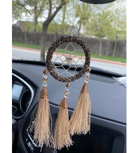 El Yapımı Düş kapanı dreamcatcher  Altın Sarısı Araba Dikiz Aynası süsü