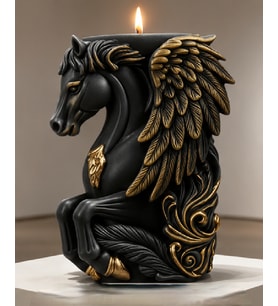 Altın Varaklı Kanatlı Pegasus At Mum Dekoratif El Yapımı Tasarım Mum 10 Cm