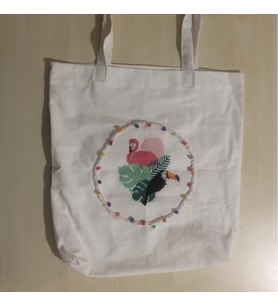 Flamingo Tukan Egzotik Bez Çanta (Çok Renkli-Beyaz)