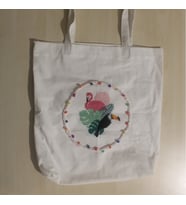 Flamingo Tukan Egzotik Bez Çanta (Çok Renkli-Beyaz)