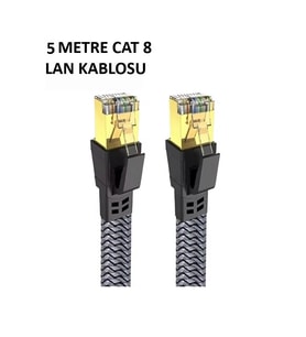 Cat 8 LAN Kablosu –Ethernet Kablosu Örgü Kaplama, Yüksek Hızlı (5 METRE)