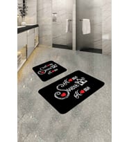 Siyah Home Sweet Banyo Halısı Klozet 2'li Paspas Seti BS302