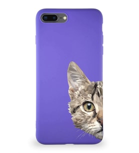 Apple iPhone 8 Plus Soft Premier Kapak Catface Tasarımlı Silikon Kılıf - Mor (Şeffaf)